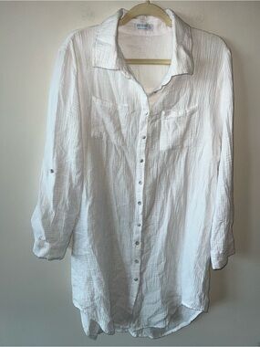 4our Dreamers Lightweight White Button-Front Shirt Dress 100% Cotton